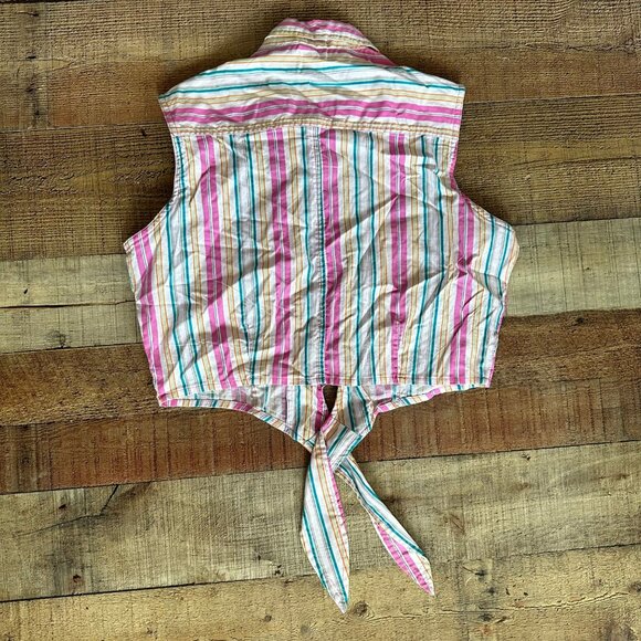Disney Mickey Unlimited Womens Striped Tie-Front Sleeveless Vest Shirt L 100% - Picture 9 of 9